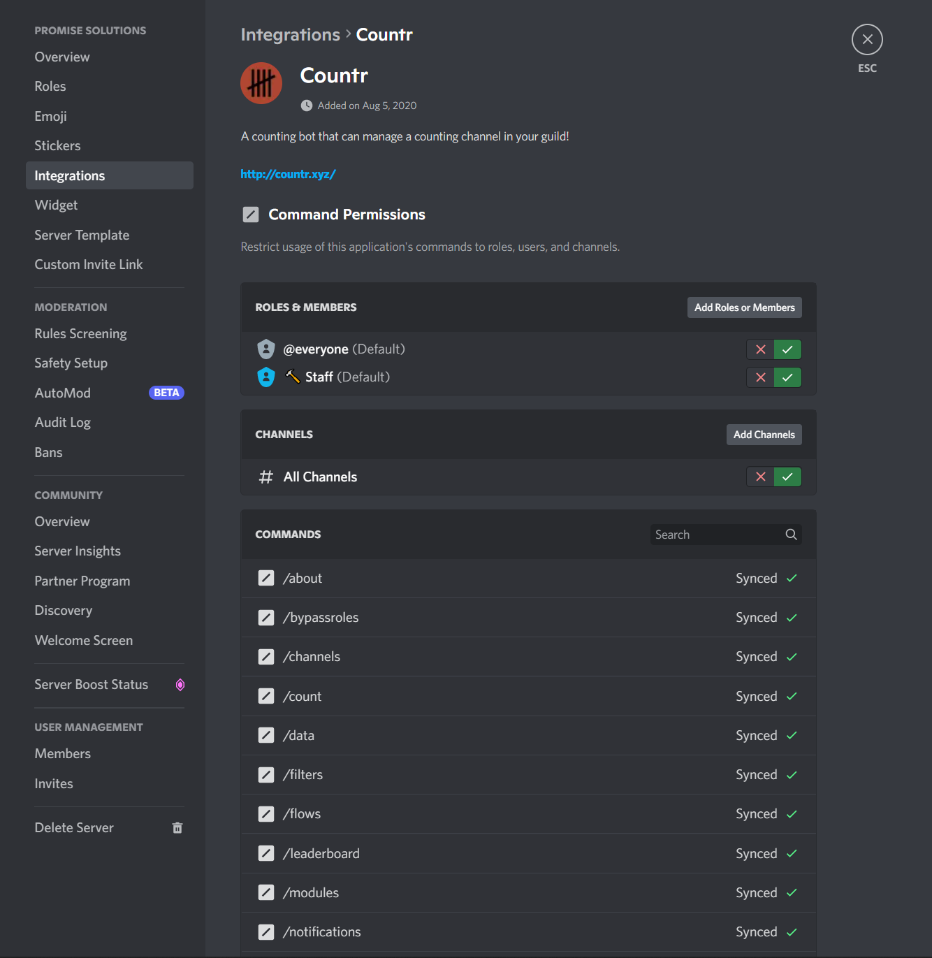 Countr Integrations page